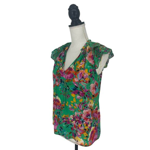 Caballero Green Floral Ruffle Sleeve Viscose Top - Picture 7 of 12